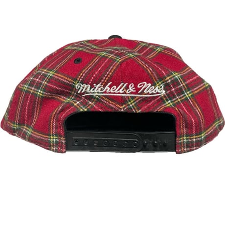 mitchell & ness NHL CHICAGO BLACK HAWKS VINTAGE チェック柄生地スナップバックキャップ 赤チェック Fサイズ