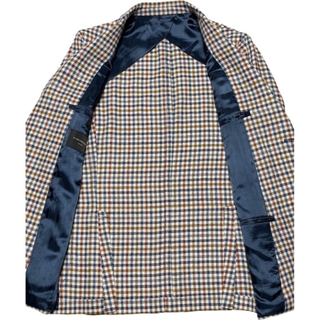 【BARNEYS NEWYORK 取り扱い】 MADE IN ITALY製 PARTHENOPE NAPOLI ウールシルクリネン混紡 チェック柄テーラードジャケット マルチカラー 48サイズ