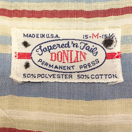 希少 MADE IN USA製 60s～70s PERMANENT PRESSタグ DONLIN 半袖ストライプ柄シャツ マルチカラー Mサイズ