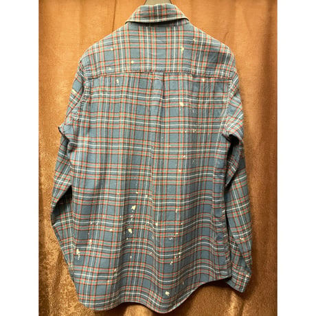 MADE IN JAPAN製 SWAGGER ブリーチ加工 チェック柄 長袖フランネルシャツ ブルー XLサイズ