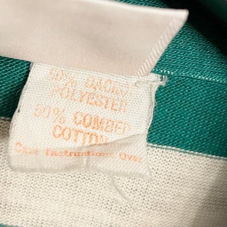 MADE IN USA製 70s~80s MUNSINGWEAR grand slam ボーダー柄 ポケット付き半袖ニットポロシャツ グリーン×ホワイト Mサイズ