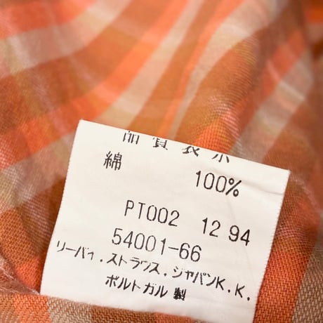 MADE IN PORTUGAL製 90s Levi's AMERICA'S ORIGINAL チェック柄 長袖シャツ オレンジ Mサイズ