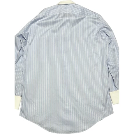 MADE IN USA製 BROOKS BROTHERS クレリックダブルカフス長袖ストライプシャツ サックス 15-32サイズ イタリア製生地使用