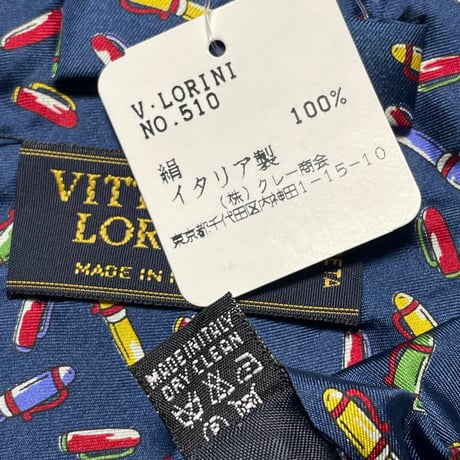 ☆タグ付き新古品☆ MADE IN ITALY製 VITTORIO LORINI 万年筆柄シルクネクタイ ネイビー