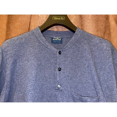 MADE IN ITALY製 ALBATROS ポケット付きヘンリーネックTシャツ ネイビー