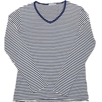 MADE IN ENGLAND製 SUNSPEL Vネックボーダー長袖Tシャツ ネイビー×ホワイト Mサイズ