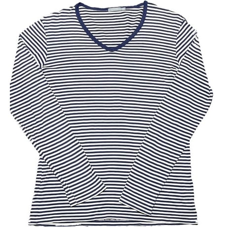 MADE IN ENGLAND製 SUNSPEL Vネックボーダー長袖Tシャツ ネイビー×ホワイト Mサイズ