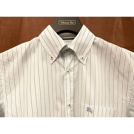 BURBERRY BLACK LABEL ストライプ柄 長袖ボタンダウンシャツ ホワイト×ブルー 38サイズ