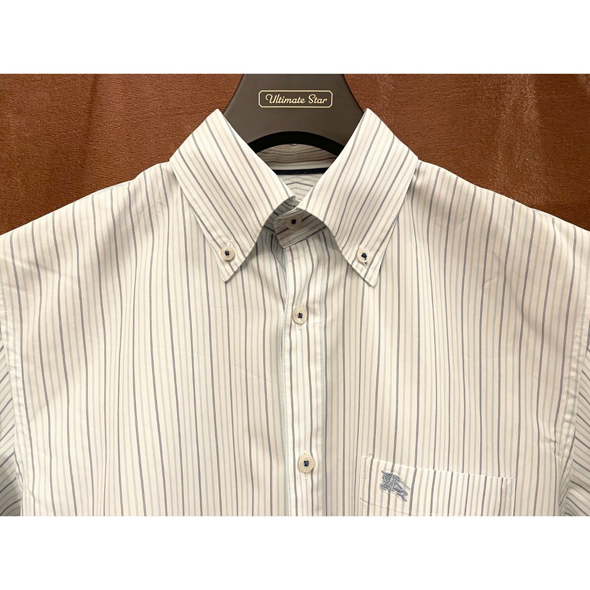 BURBERRY BLACK LABEL ストライプ柄 長袖ボタンダウンシャツ ホワイト 