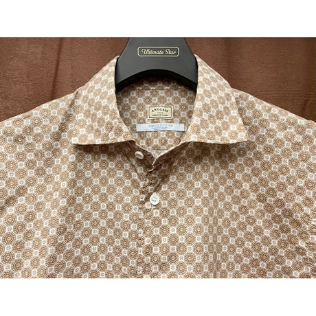 MADE IN JAPAN製 ANGLAIS canclini 1925生地 長袖総柄シャツ ブラウン×ホワイト Lサイズ