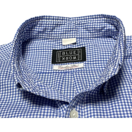 MADE IN ITALY製Cotonificio Albini生地使用 MADE IN JAPAN製 TOMORROWLAND BLUE WORK 長袖ギンガムチェック柄シャツ ブルー Mサイズ