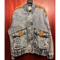 MADE IN MACAO製 80s~90s IN CROWD by Celebration ラムレザーコンビ デニムジャケット インディゴ×ブラウン Lサイズ