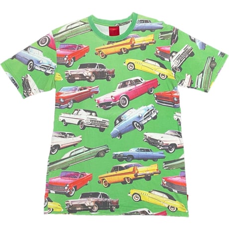名作 MADE IN JAPAN製 SWAGGER クラシックカー総柄プリントTシャツ グリーン Mサイズ