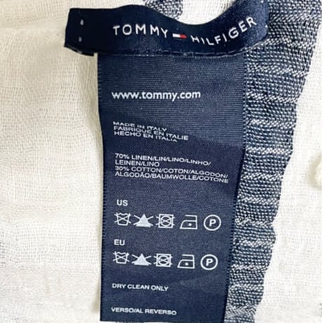 ▲訳あり商品▲ MADE IN ITALY製 TOMMY HILFIGER リネンコットンストール アイボリー×ネイビー