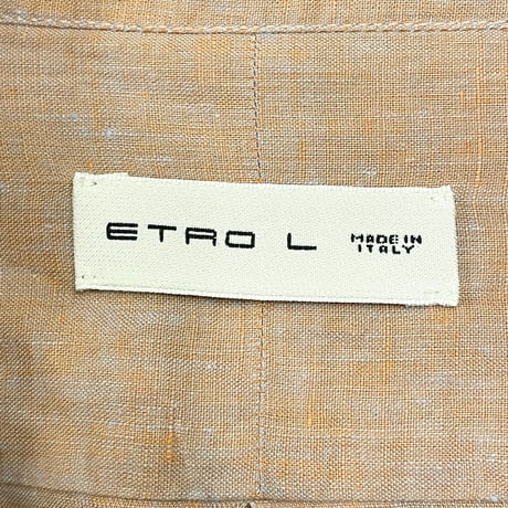 MADE IN ITALY製 ETRO ロングジャケット型 長袖リネンスタンドカラーシャツ オレンジ Lサイズ