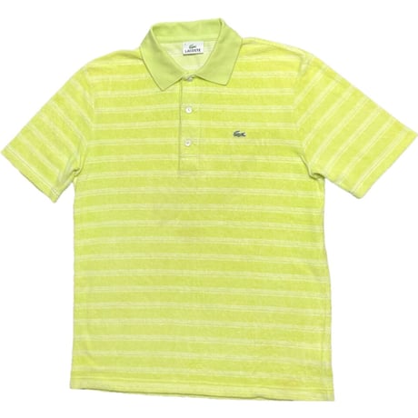 MADE IN JAPAN製 LACOSTE ボーダー柄半袖パイルポロシャツ ライムグリーン 3/Sサイズ