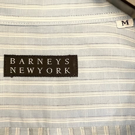 ▲訳あり商品▲ MADE IN JAPAN製 BARNEYS NEWYORK ストライプ柄 長袖ボタンダウンコットンリネンシャツ ライトブルー Mサイズ