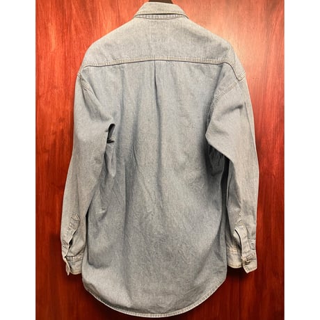 palet. JEANS レザー切り替え長袖デニムウエスタンシャツ ライトインディゴ×ブラウン Lサイズ