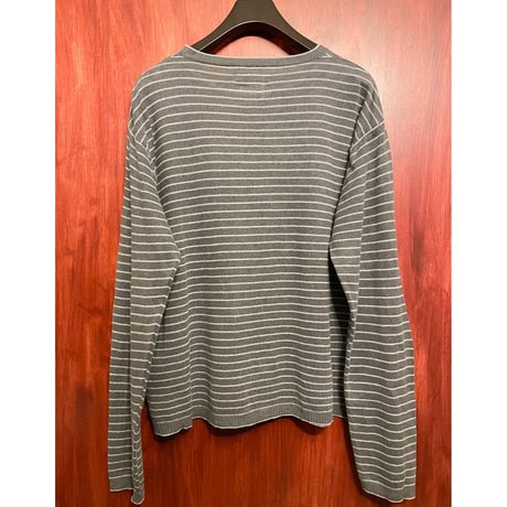 希少 MADE IN ITALY製 90s TOMMY HILFIGER フラッグタグ ボーダー柄コットンニットセーター グレー Mサイズ