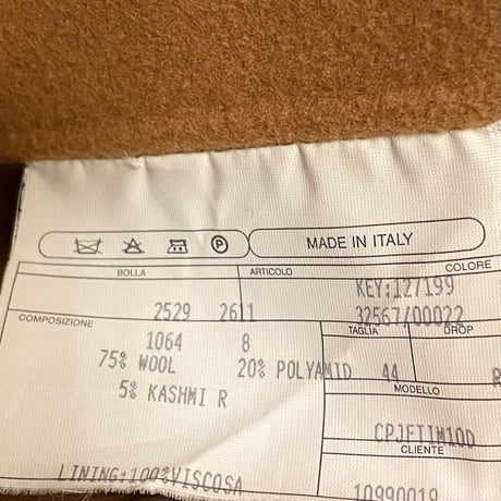 ▲訳あり商品▲ MADE IN ITALY製 EIDOS MICHELANGELO NAPOLI per EDIFICE ウールカシミヤチェスターコート キャメル 44サイズ