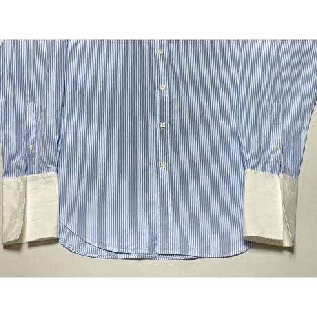 T.M. Lewin SLIM FIT クレリックダブルカフス長袖ストライプ柄シャツ サックス 39-84