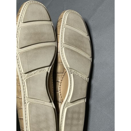 MADE IN ITALY製 SANTONI クロコ型押しローファー ベージュ 7 1/2サイズ
