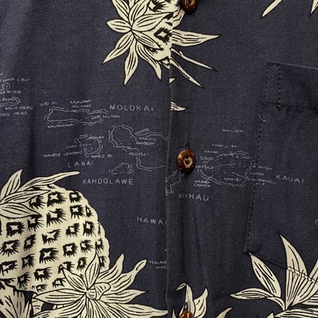 MADE IN HAWAII製 TWO PALMS アロハシャツ ネイビー XSサイズ