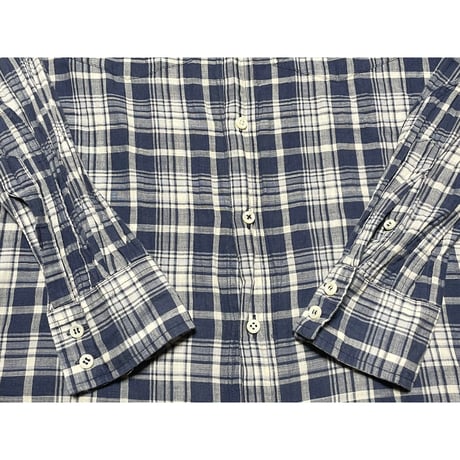 MADE IN ITALY製 JACOB COHEN 長袖コットンリネンチェックシャツ ネイビー 40/15-3/4サイズ