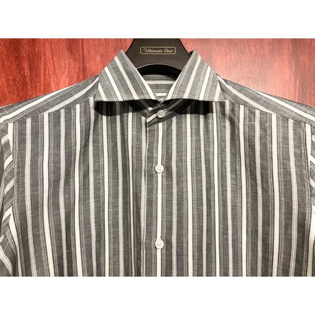 【BARNEYS NEWYORK 取り扱い】 MADE IN ITALY製 FRAY ストライプ柄長袖リネンコットンシャツ マルチカラー 37-14 1/2サイズ