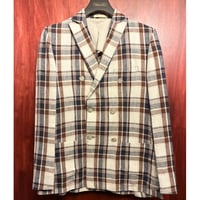 MADE IN ITALY製 Mr.Rick Tailor チェック柄 リネン100 ダブルテーラードジャケット マルチカラー 44サイズ