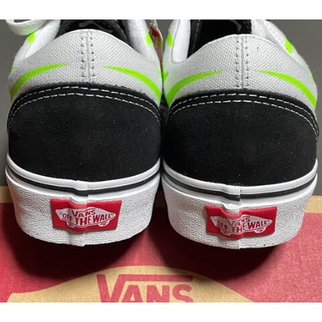 箱付き VANS OLD SKOOL ファイヤーパターンスニーカー ブラック×ライムグリーン US7/25cm
