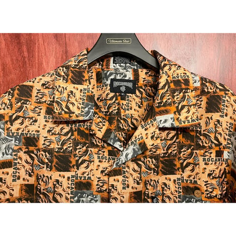 MADE IN KOREA製 90s~00s ROCAWEAR 総柄 アロハシャツ オレンジ XLサイズ