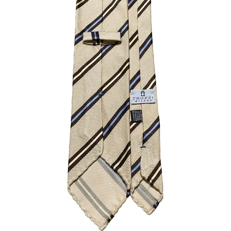 MADE IN ITALY製 TRUZZI レジメンタルストライプ柄シルクコットンネクタイ ベージュ