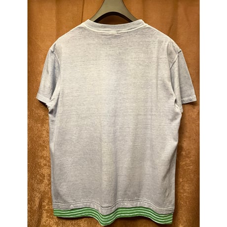 MADE IN USA製 Good on ウォッシュ加工ポケット付きボーダー切り替えTシャツ サックスブルー Lサイズ
