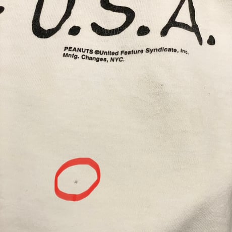 レア MADE IN USA製 80s～90s Changes × PEANUTS SNOOPY 「MADE IN THE U.S.A.」 アメリカ星条旗プリントTシャツ ホワイト Mサイズ