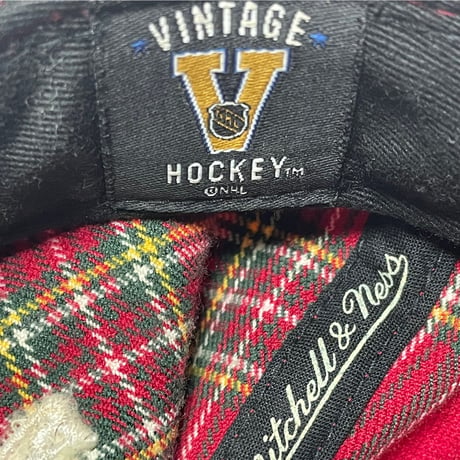 mitchell & ness NHL CHICAGO BLACK HAWKS VINTAGE チェック柄生地スナップバックキャップ 赤チェック Fサイズ