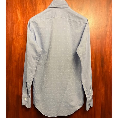 【BARNEYS NEWYORK 取り扱い】 MADE IN ITALY製 Finamore 小紋柄 長袖シャンブレーシャツ サックスブルー Sサイズ
