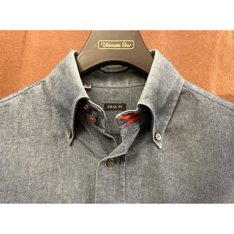 MADE IN ITALY製 ERAL55 長袖ボタンダウンダンガリーシャツ インディゴ 15-38サイズ