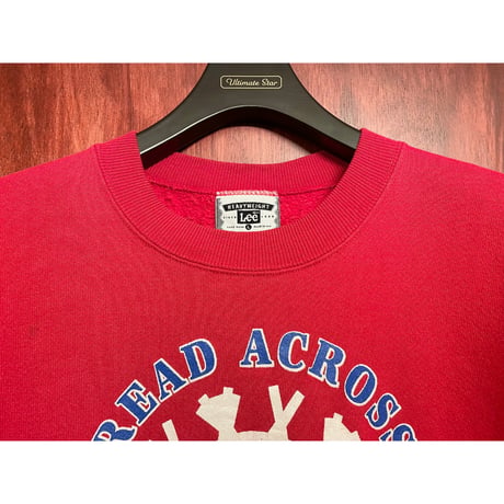 MADE IN USA製 90s LEE HEAVYWEIGHTボディ READ ACROSS OCONEE COUNTY プリントスウェットトレーナー レッド Lサイズ