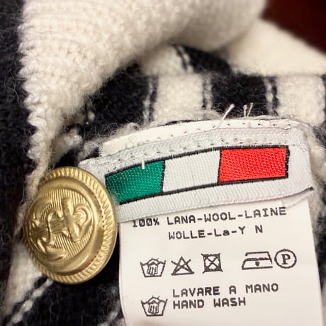 MADE IN ITALY製 BAFY ボーダー柄 クルーネックウールセーター アイボリー×ブラック 48サイズ