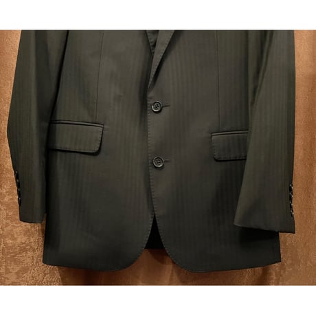 MADE IN ITALY製 Polo by Ralph Lauren シャドーヘリンボーン柄ウールスーツ ブラック 36サイズ