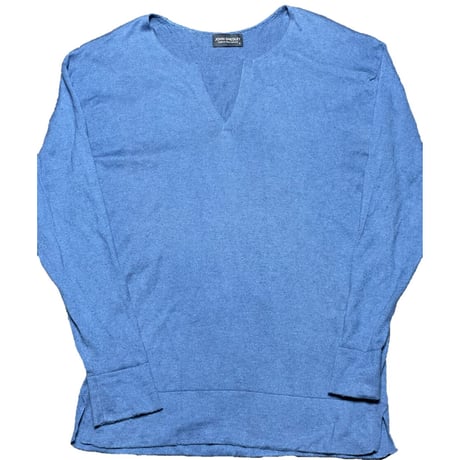 MADE IN GREAT BRITAIN製 JOHN SMEDLEY Vネックコットンセーター ブルー Mサイズ