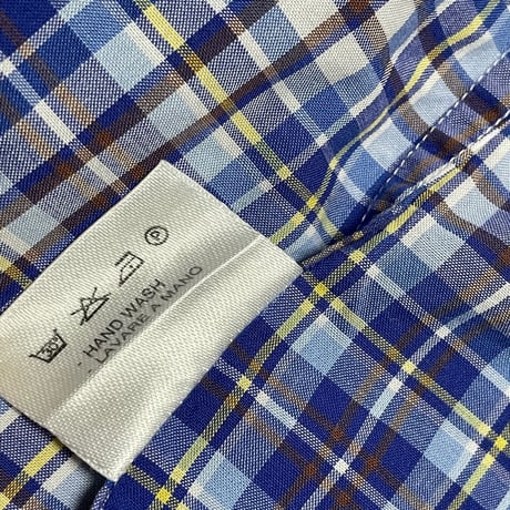 MADE IN ITALY製 GUY ROVER 長袖ボタンダウンチェックシャツ ブルー Mサイズ