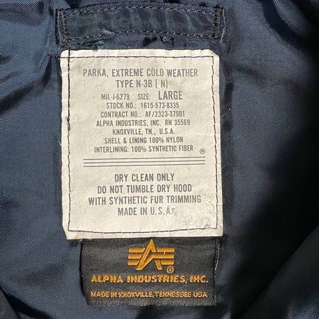 MADE IN USA製 ALPHA INDUSTRIES N3-Bジャケット ネイビー Lサイズ