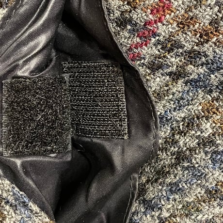 レア品 AMERICANWEAR GMBH × Harris Tweed レザーコンビチェック柄ウールダウンベスト グレー×ブラック Mサイズ