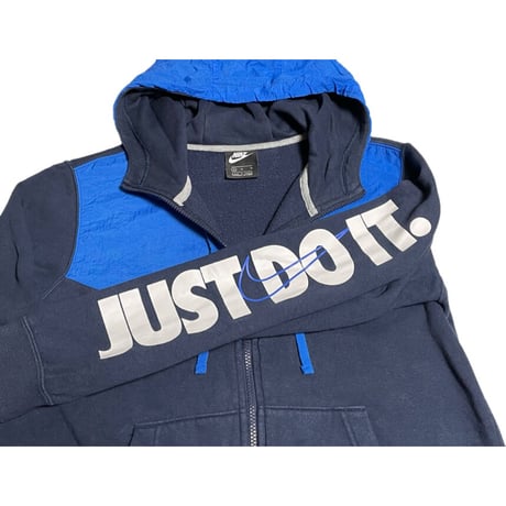 NIKE ナイロン切り替えスウェットフルジップパーカー ネイビー×ブルー Mサイズ