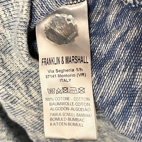 MADE IN ITALY製 FRANKLIN MARSHALL VARSITY フルジップニットパーカー ブルー×ホワイト Lサイズ