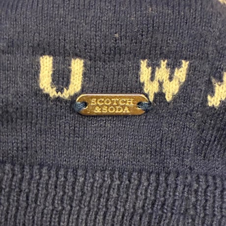 SCOTCH & SODA 総柄 コットンカシミヤ クルーネックセーター ネイビー Sサイズ
