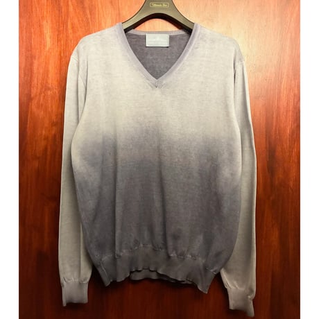 ☆タグ付き新古品☆ MADE IN ITALY製 Della Ciana グラデーション染め コットンVネックセーター パープル 50サイズ