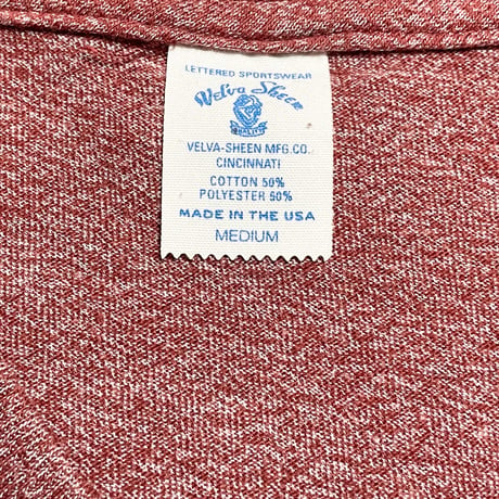 MADE IN USA製 Velva Sheen 胸ポケット付き霜降り半袖VネックTシャツ バーガンディ Mサイズ